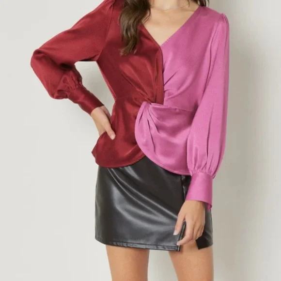💕 NEW Entro SCARLETT RED/PINK TWIST BLOUSE ~ Medium - Picture 4 of 4